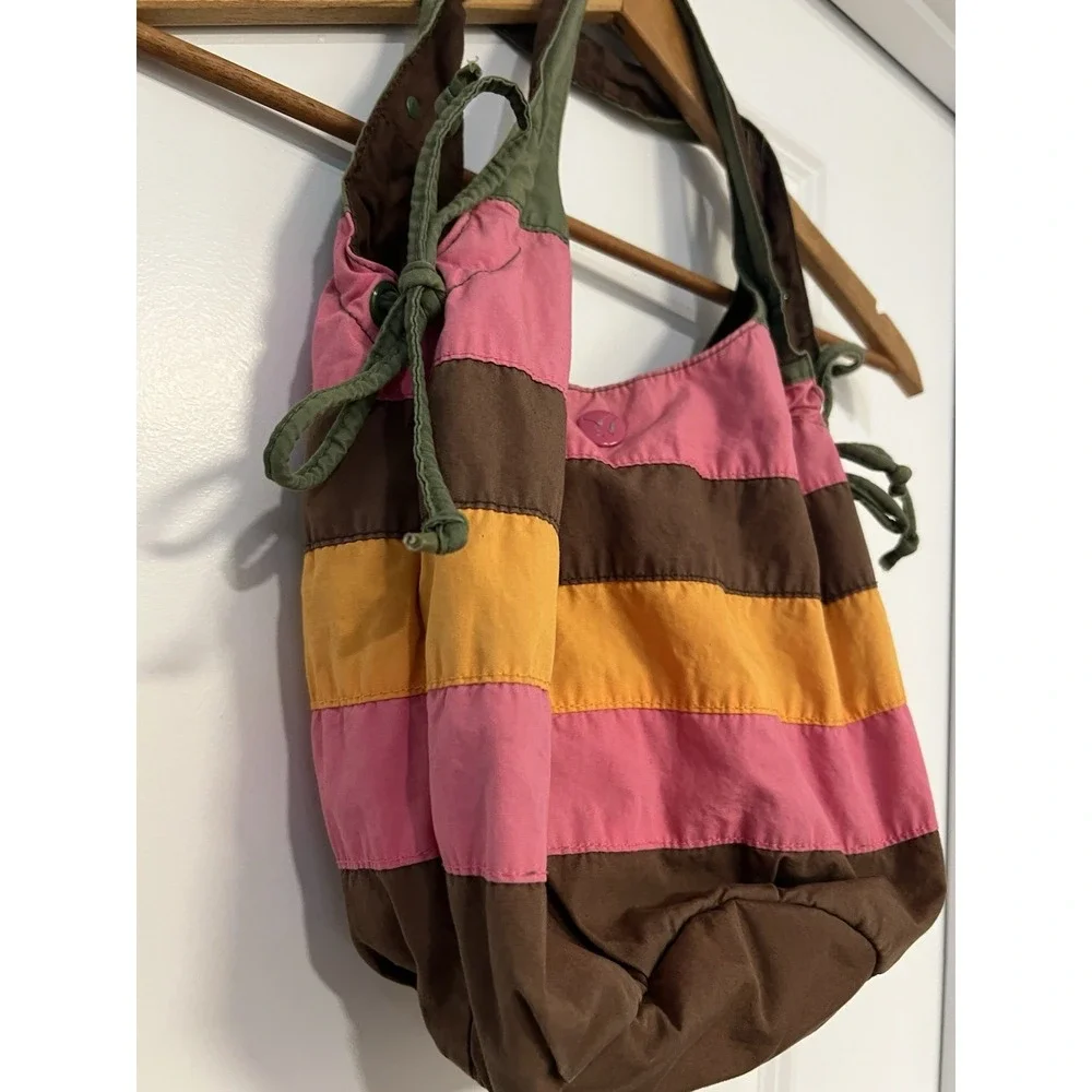 American Eagle Snap‎ Shoulder Bag Striped Y2K Vintage Boho Hobo Cinched Sides